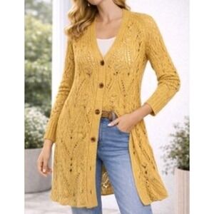 Sundance Knit Lace Longline Cardigan XL Cotton Silk Spring Layer Boho Romantic